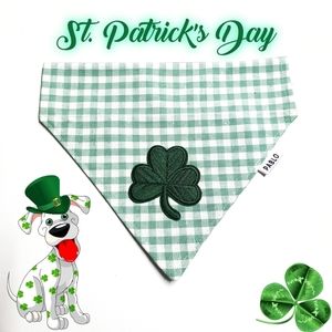 🐶 3 for $15 * Pablo St Patrick's Day Gingham Embroidered Patch Dog Banda